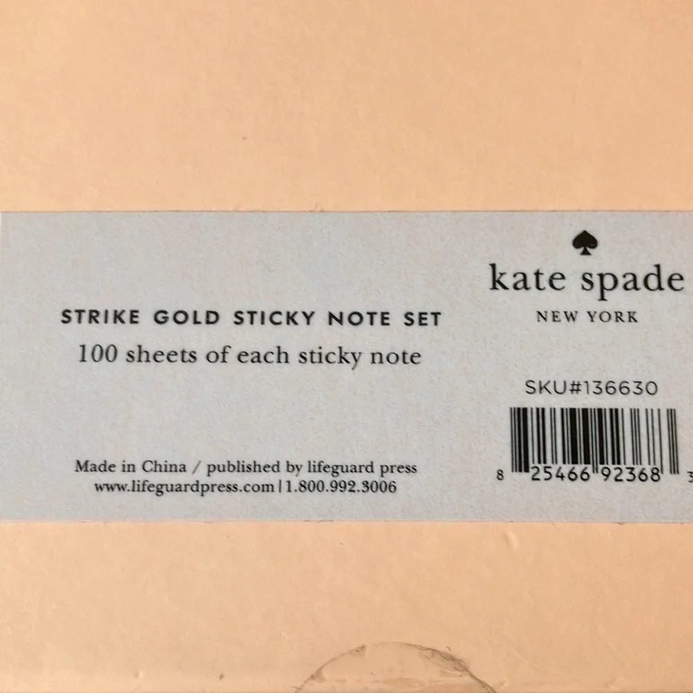 Kate Spade: Pencil Pouch & Strike Gold Sticky Note Set-Lot of 7